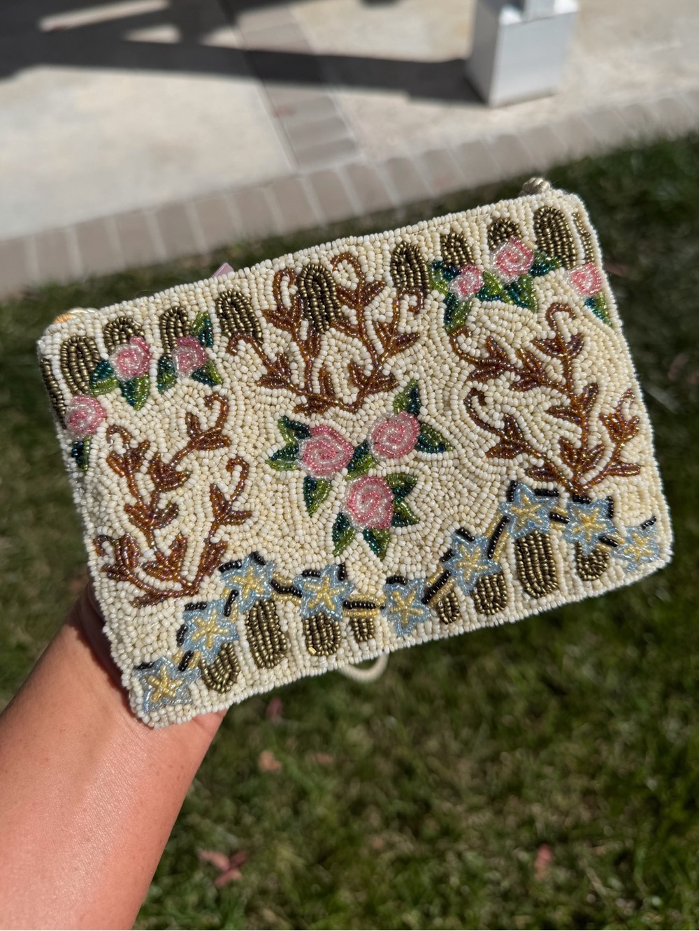 Vintage Christiana Colorful Beaded Floral Shoulder Bag Handbag Crossbody